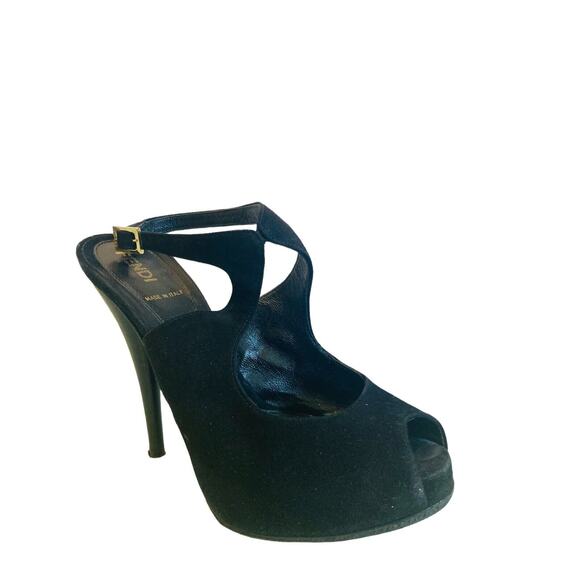 FENDI Black Suede Sandals Peep Toe Pumps Heels Size 35 US 5 - Picture 2 of 9